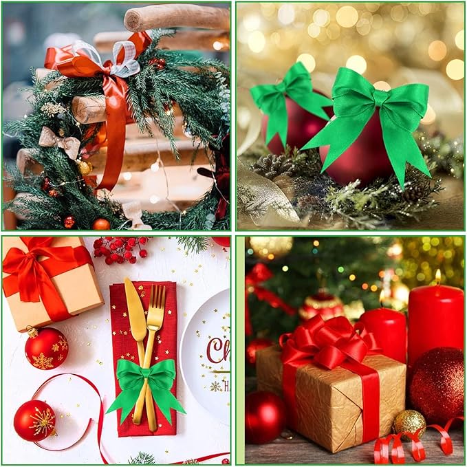 DECYOOL 4 Rolls 100 Yards Christmas Ribbons 1Inch Wide Holiday Satin Ribbons for Gift Wrapping and DIY Craft, Red & Green