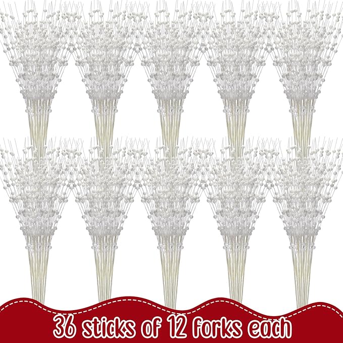 Geosar 30 Pcs Christmas Artificial Glitter Berry Stem Decorations 17 Inch Faux Stick Floral Pick Centerpiece Bouquet Flower Bead Twigs for Centerpiece Tree Wreath Xmas Ornaments Home(White)