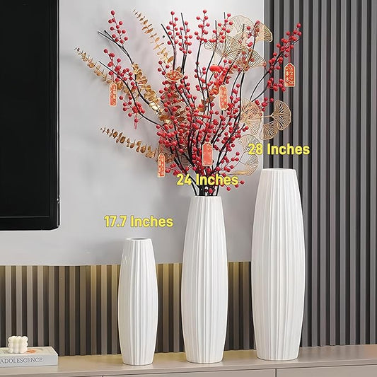 Large Floor Ceramic Tall Vase 28 Inches,White Modern Flower Tall Vases for Office, Home,Farmhouse,Living Room Décor,Simple Origami Design Fall Decorative Porcelain Flower Arrangement Vase Ideal Gift