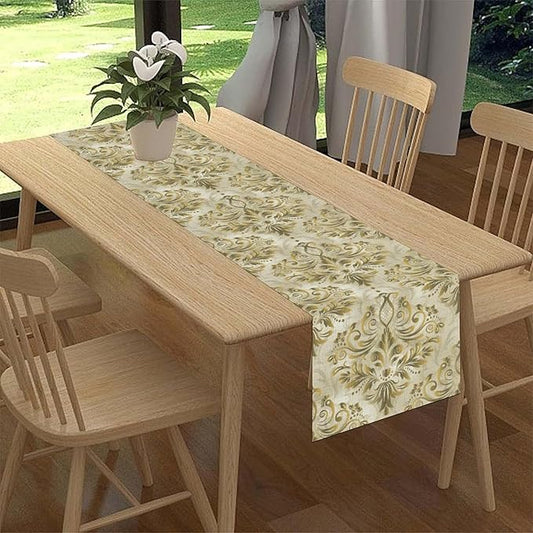 Damask Table Runner, Vintage Traditional Farmhouse Boho Floral Linen Coffee Table Center Decor for Family Kitchen Farmhouse Holiday Party Table Decorations Indoor Outdoor 13x36 inch
