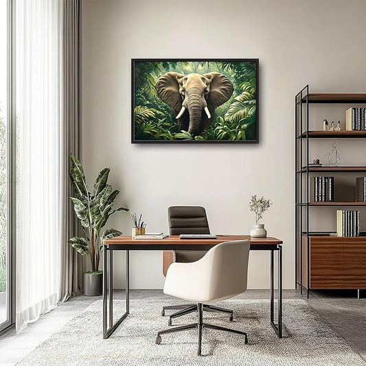 Elephant Large Wall Art Framed Wall Decor for Living Room Rustic Tropical Jungle Pictures Oversized Canvas Print Painting Modern Extra Large Framed Artwork for Bedroom Office 36"x24"