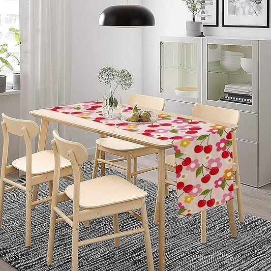 Cherry Table Runner,Spring Summer Fruit Tropical Birthday Party Decorations Dining Room Home Kitchen Table Decor 13 x 70Inches
