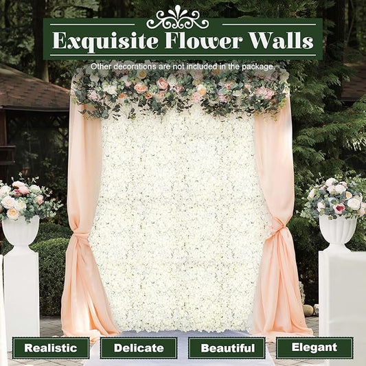 Gdrasuya10 20 PCS White Artificial Flowers Wall Panel,24''x16''Backdrop Flower Panels Decor,Romantic Floral Backdrop Artificial Flower Silk Fabric Wall Panels Decor