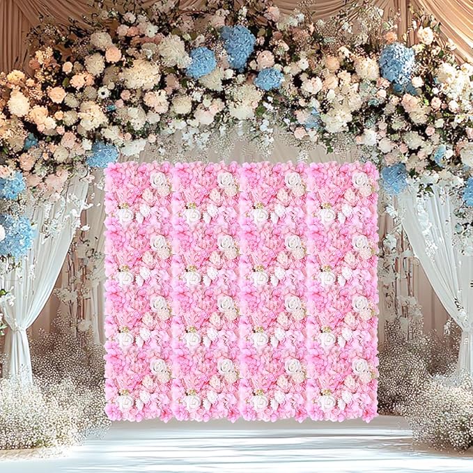 Artificial Silk Flower Wall Panel Pink Decorative Floral Background Silk Rose Mat for Wedding Party Backdrop Wall Decor Shop Photo Backdrop Floral Wall Arrangement 15 * 15in 12Pcs