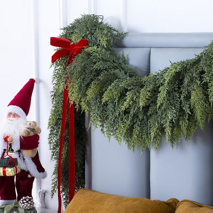 9 Ft Christmas Cedar Garland, Realistic Faux Pine Garlands, Green Artificial Greenery Garland for Winter Home, Mantle, Fireplace, Indoor, Outdoor Christmas Decorations (1Pcs)