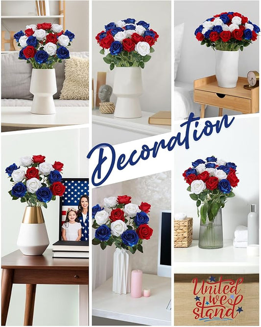 50Pack Artifical Flowers Bulk, Realistic Roses Bouquet with Long Stem for DIY, Wedding and Home Décor