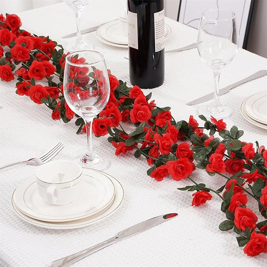10 Pcs 82FT Flower Garland, Artificial Rose Garland Flowers Plants Fake Flower Hanging Rose Ivy, Birthday Party Valentine's Day Wedding Wall Arch Decor(Red)