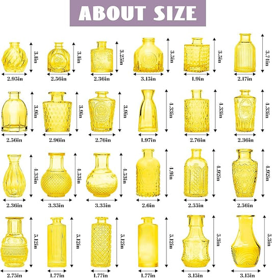 Light Yellow Glass Bud Vases Set, 24 Pcs Vintage Small Vases for Flowers, Crystal Mini Glasses in Bulk, Small Flower Design for Centerpieces Wedding Decorations Home Flower Party Decor