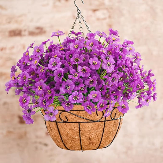 Uieke 16PCS Artificial Flowers for Outdoors UV Resistant Fake Flowers for Outside Indoor Home Porch Window Box Spring Summer Décor (Purple)