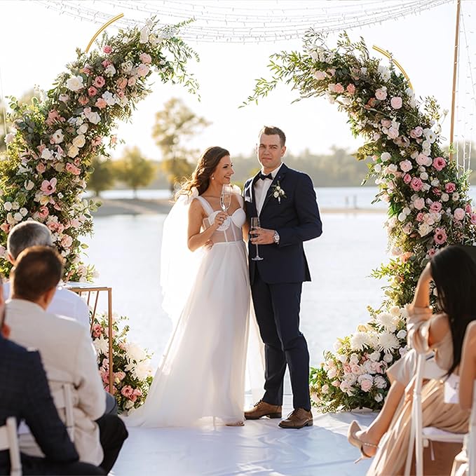 Mental Arch Backdrop Stand,Set of 2 Gold Half Flower Arch Stand for Wedding Ceremony Birthday Anniversary Floral Balloon Arch Stand Background Decoration (7.5FT & 6.2FT)