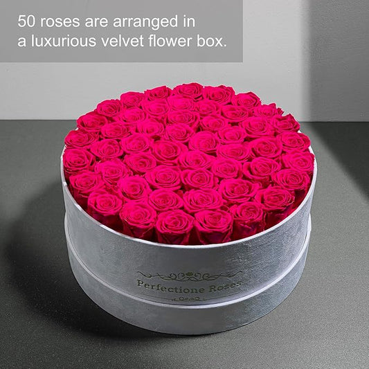 50 Piece Roses in a Velvet Box, Flowers for Delivery, Presereved Flowers Birthday Gifts for Women Mom and Wife (Radiant Pink)