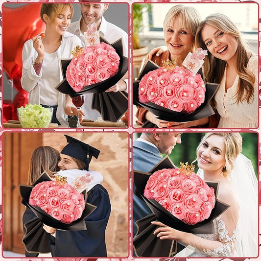 BonBloom's Glitter Roses Bouquet, 25 Artificial Flowers Glowing, DIY Fake Glitter Flowers Bouquet with Stem for Wedding Bouquets Anniversary Engagement Valentine's Day Birthday (Pink)