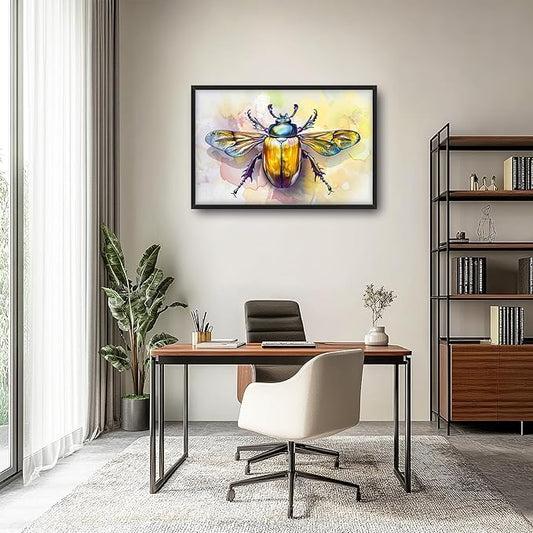 Framed Large Pictures Wall Art for Living Room, Insect Bettle Oversized Wall Decor Golden Bug Canvas Print Painting Extra Large Framed Artwork for Bedroom Office 36"x24"