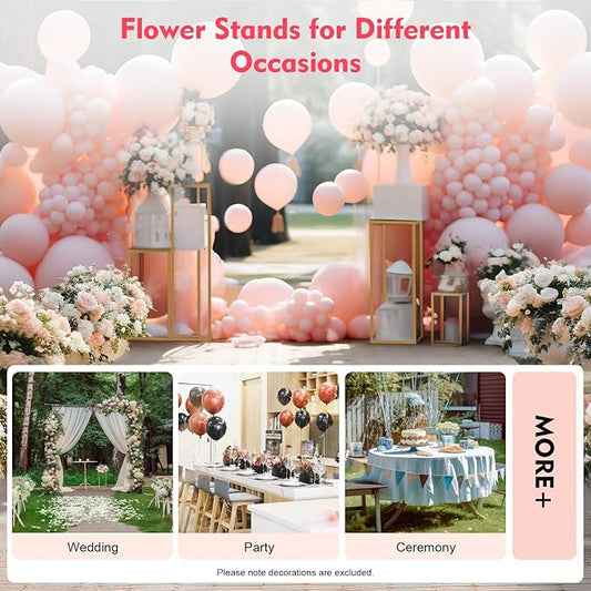 4Pcs Gold Wedding Flower Stands, 4 Different Sizes Metal Column Flower Holders Gold Flower Centerpieces Stands Wedding Metal Centerpieces Rectangular Vase for Wedding Decorations Party Event (4Pcs)