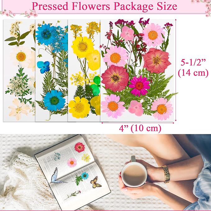160Pcs Dried Pressed Flowers Butterflies for Resin Molds, Natural Real Dry Flower Leaves Bulk with 80Pcs Transparent Butterfly Stickers Tweezers for DIY Arts Crafts Scrapbooking Candle Making Supplies