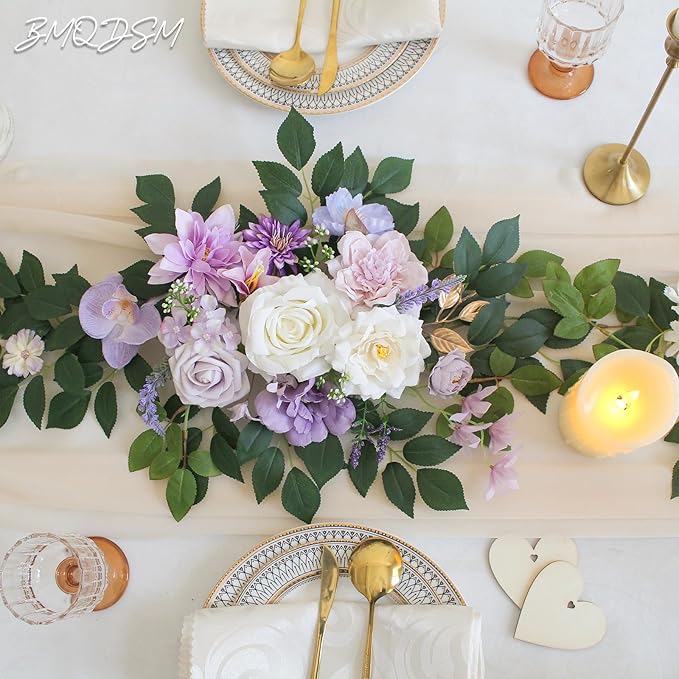 Pack of 2 Artificial Flowers for Backdrop Decoration, Wedding Arch Flowers,Reception Welcome Sign, Eucalyptus Garland, Suited to Aisle Decor and Wedding Arches(Purple)