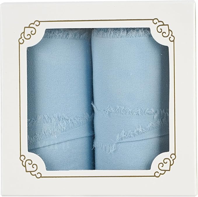 MEEDEE Light Blue Chiffon Ribbon 3 Inch Fringe Ribbons Baby Blue Chiffon Silk Frayed Edge Ribbon Wide Chiffon Ribbons for Crafts, Flower Bouquet, Wedding Favors Wrapping (2 Rolls 10 Yards)