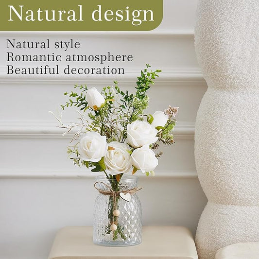 Artificial Flowers Combo White Flowers Mix Silk Flowers Rose, fake flowers for DIY Wedding Bridal Bouquets, Floral Arrangement, Table Centerpieces. Fake Plastic Flowers Bulk Vase Decoration