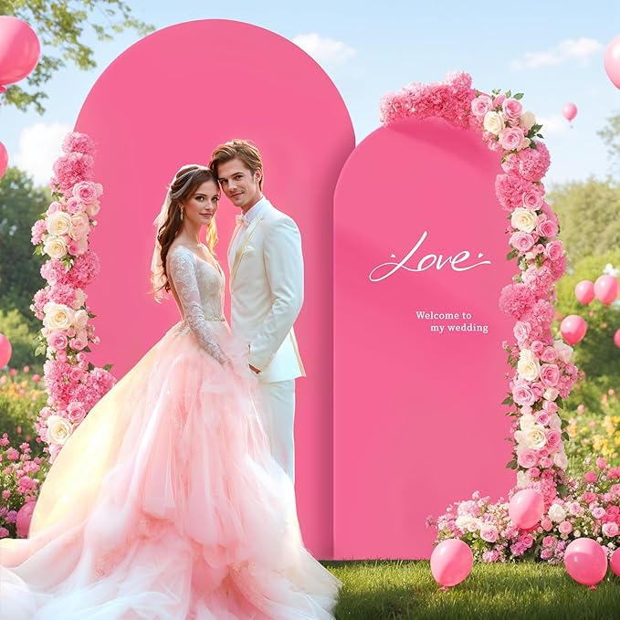 Hot Pink Arch Backdrop Covers - 7.2FT, 6FT Spandex Fitted Wedding Arch Stand Covers Round Top Chiara Stretchy Arch Backdrop Cover for Wedding Birthday Party Decoration