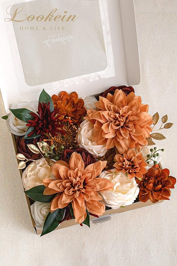 Lookein Artificial Flowers for DIY Wedding Decoration Bridal Bouquet Table Centerpieces Flower Garland Arch Flower Decoration Home Decor, Rustic Terracotta
