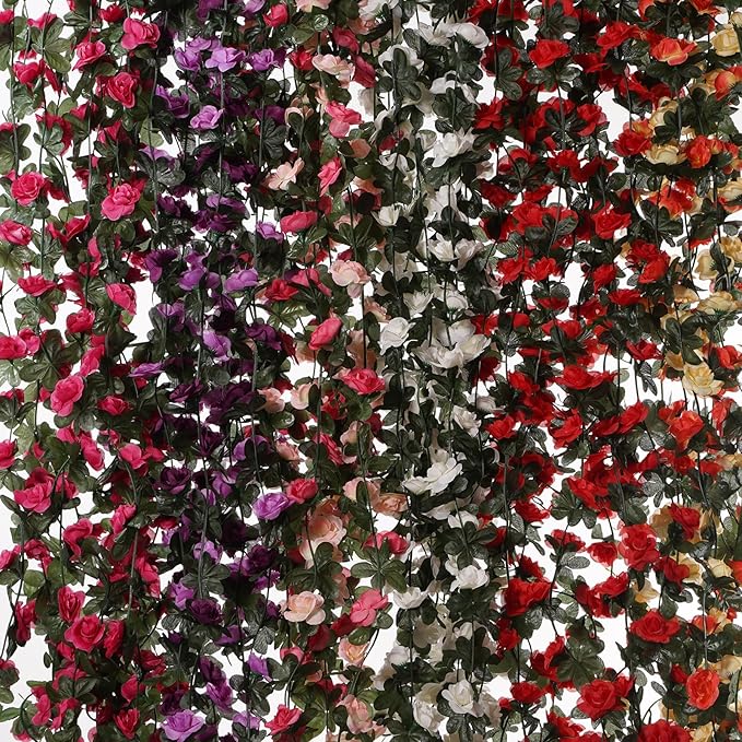 10 Pcs 82FT Flower Garland, Artificial Rose Garland Flowers Plants Fake Flower Hanging Rose Ivy, Birthday Party Valentine's Day Wedding Wall Arch Decor(Fuchsia)