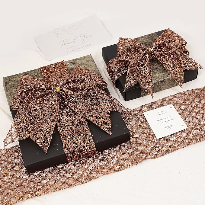VATIN 2-1/2" Copper Christmas Ribbon, Copper Glitter Mesh Diamond Web Sequin Dots Wired Christmas Ribbon for Gift Wrapping Bow Making Wreath Supply-10 Yards