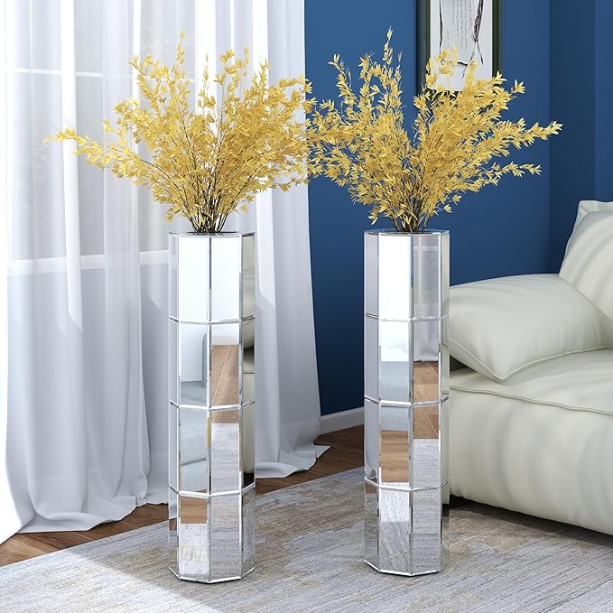Mirror Floor Vase 28 inch High, Silver Decorative Glass Tall Vases for Decor Living Room Large Big Cylinder Standing Vase for Bedroom Home Corner Indoor Office