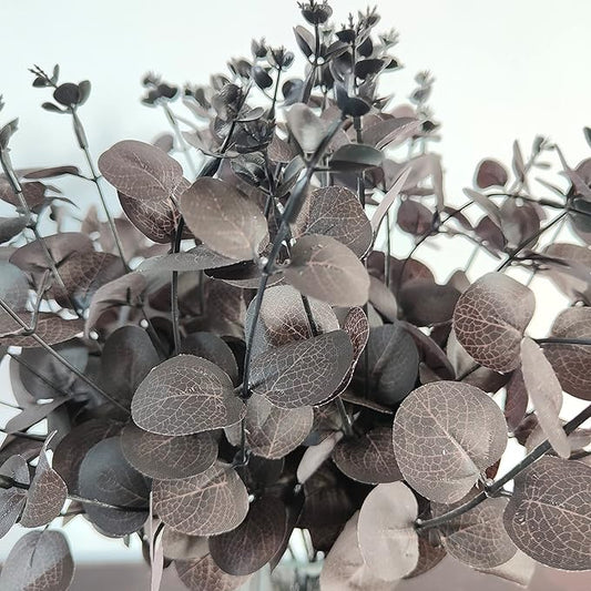 19" Faux Flowers Artificial Silk Silver Dollar Eucalyptus Stems Fake Plant for Vase Home Wedding Decor 3 Pcs (Black)
