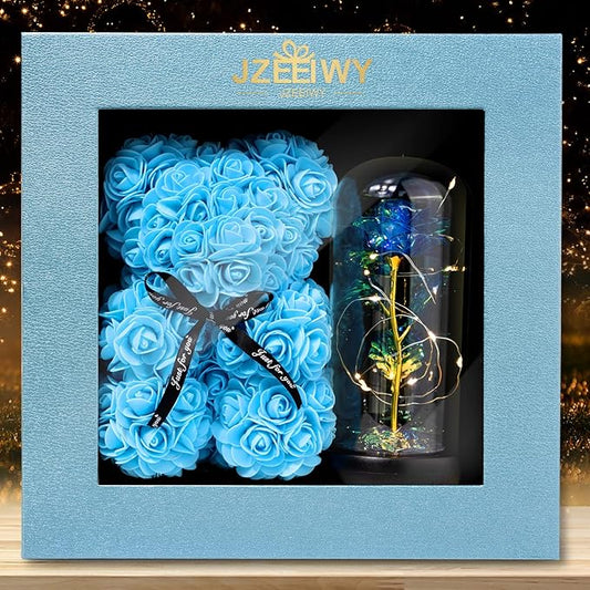 Flower Rose Bear for Mom,Perfect Birthday Romantic Gift for Wife Daughter Girlfriend Friend Her,Light up Rose in Glass Dome for Birthday Anniversary Mothers Day Valentines Day