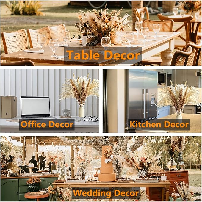 400 PCS Small Boho Pampas Grass, 17" Naturally Dried Pompas, Pampas Grass Decor for Wedding , Boho Party Decorations, Table Decor(Brown and White)