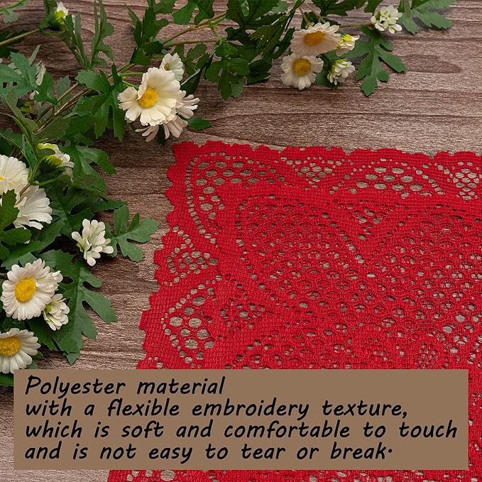 Jayla 2 Pcs Rectangle Lace Placemats for Tables Embroidered Lace Tablemats Vintage Crochet Floral Table Runner Vintage Wedding, Tea Party Decor,12x17 Inch
