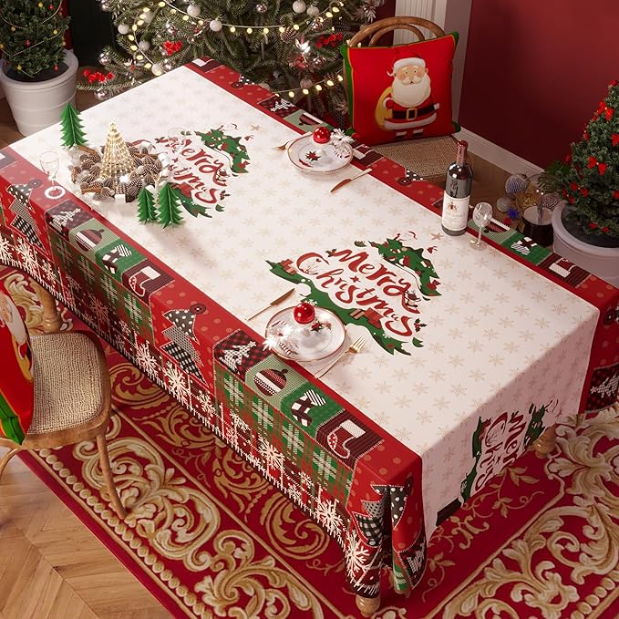 Christmas Rectangle Table Cloth,100% Waterproof Tablecloth,Christmas Decorations for Home, Vinyl Tablecloth Plastic Table Cover for Party,Picnic,Dining,Outdoor 54" x 120",Frosted Wreath