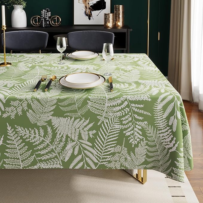 Rectangle Table Cloth,100% Waterproof Tablecloth Oil Proof Spill Proof Vinyl Table Cloth, Wipe Clean Plastic Table Cover for Dining, Camping, Indoor and Outdoor 52" x 70",Green Leaves