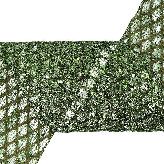 VATIN 6" Moss Green Christmas Ribbon, Green Glitter Mesh Diamond Web Sequin Dots Wired Christmas Ribbon for Gift Wrapping Bow Making Wreath Supply-10 Yards
