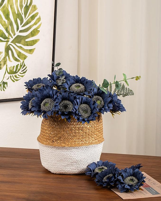 DuHouse 12pcs Artificial Sunflowers with Long Stems 5.5" Silk Sunflowers Bulk for Wedding Home Garden Outdoor Party Decoration(Blue)