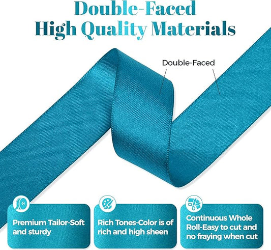 Turquoise Blue Satin Ribbon, Double Faced 1 Inch X 25 Yards Turquoise Ribbon, Premium Satin Ribbon for Gift Wrapping, Crafts, Hair Bow Making, Sewing, Flower Bouquet, Wedding Party Decor