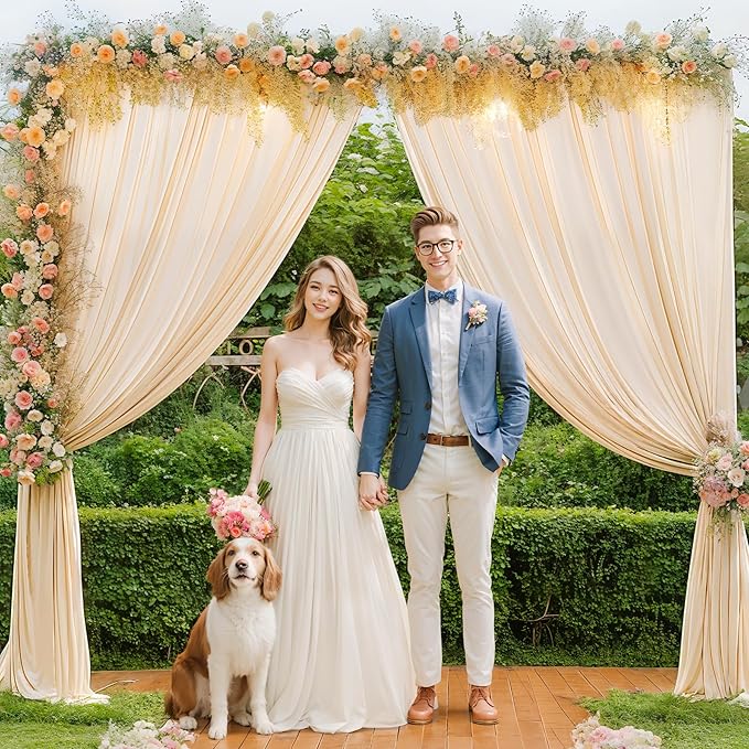 Deep Champagne Backdrop Curtain 2 Panels-Wrinkle-Free Curtains Polyester Photography Drapes for Baby Shower Birthday Party Photo Background Backdrop Stand- 8 X10FT (Champagne)