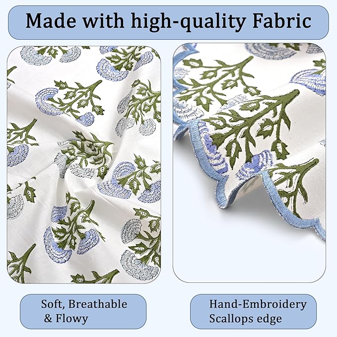 Ridhi Mughal Buta Blue Hand Block Print Cotton15 Inch Round Set of 4 Reusable Washable PlaceMats Kitchen Dining Thanksgiving Halloween Christmas Weddings Everyday Use