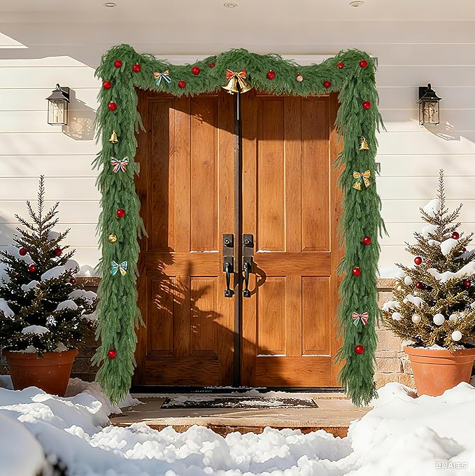 Palonu 1 Pcs 5Ft Artificial Norfolk Garland, Faux Christmas Greenery Touched Like Real Needles Pine, Decoration for Table Mantle Wall Porch Fireplace Indoor Outdoor Winter Holiday Décor