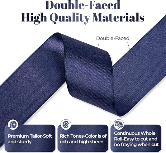 Navy Blue Satin Ribbon, Double Faced 1-1/2 Inch X 25 Yards Navy Blue Ribbon, Premium Satin Ribbon for Gift Wrapping, Crafts, Hair Bow Making, Sewing, Flower Bouquet, Wedding Party Decor