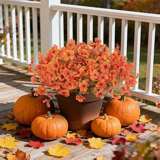 Artificial Flowers Fake Fall Plants for Outdoor Indoor Garden Christmas Decoration, 12 Bundles Silk Colorful Fall Mums with Eucalyptus Leaves Fake Plants for Autumn Porch Home Patio Yard Weeding Decor