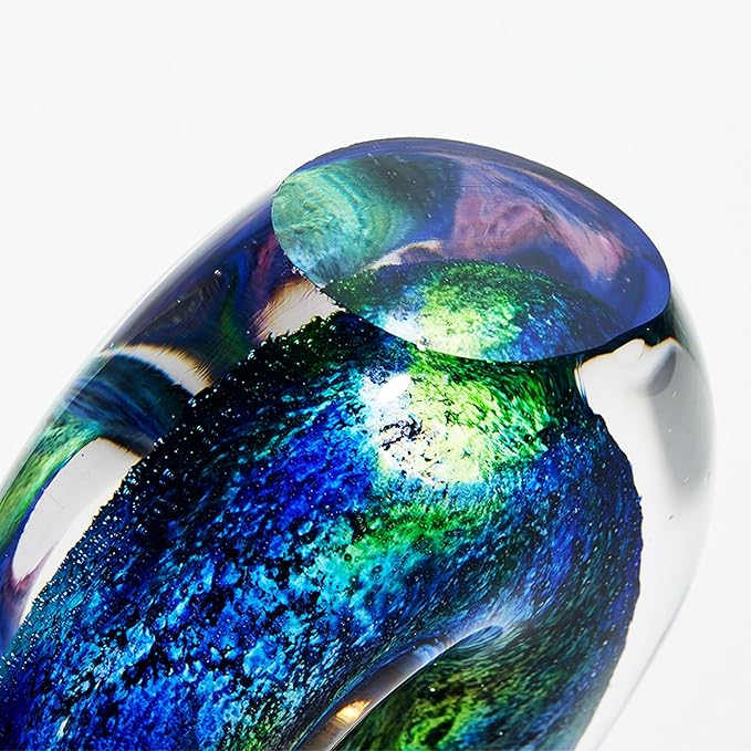 Luxury Lane Hand Blown Abstract Hollow Tear Drop Sommerso Art Glass Sculpture for Home Decor 8.5 inch Tall Centerpiece Table Decoration