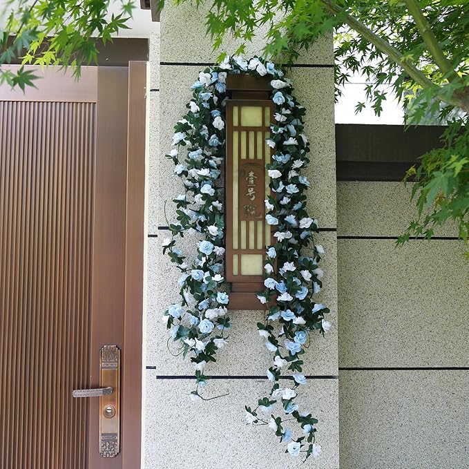 12 PCS 98.4 FT Artificial Flower Garland Rose Garland for Wedding Room Decor(12,Light Blue)