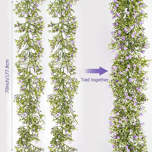 Artificial Baby Breath Flower Vines, Babys Breath Artificial Flowers Real Touch Faux Gypsophila Hanging Fake Baby's Breath Garlands for Wedding and Baby Shower Decor 2Pcs 5.8ft(Purple)