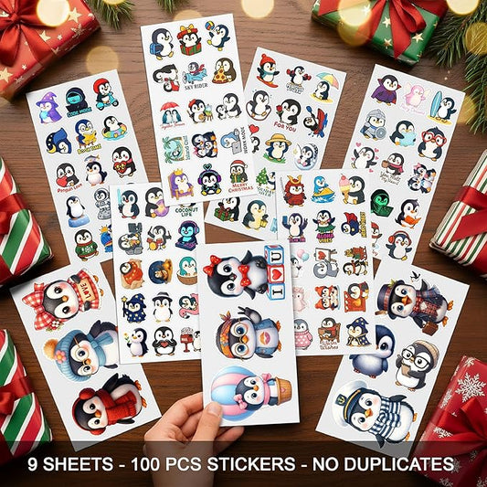 100 PCS Penguin Stickers Pack, Cute Chibi Cartoon Vinyl Waterproof Decals for Students Teens Adults Teachers, Funny Animal Stickers for Laptop Water Bottle Scrapbook Wall Car Notebook Gifts