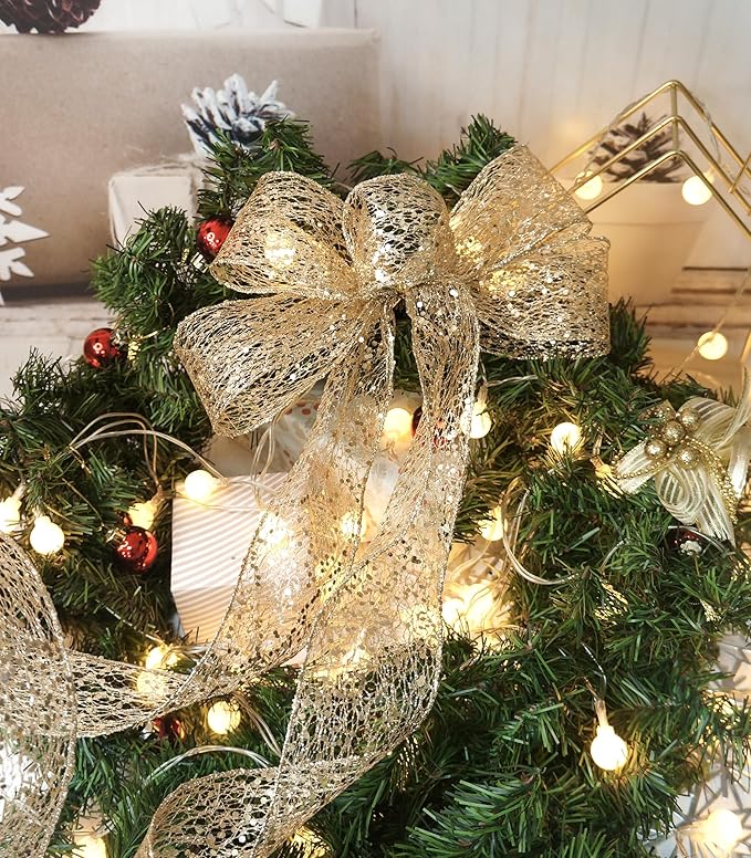 CT CRAFT LLC Sparkling Glitter Mesh Wired Ribbon 2.5" x 20 Yards Champagne Gold for Christmas Home Decor Bow Gift Wrapping DIY Crafts Wreath