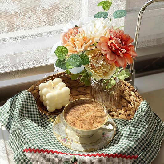 Artificial Flowers Combo Box, Fake Roses Dahlias Silk Flower with Wire Stem, DIY Wedding Bridal Bouquet Baby Shower Party Arrangement Home Décor (Light Orange)