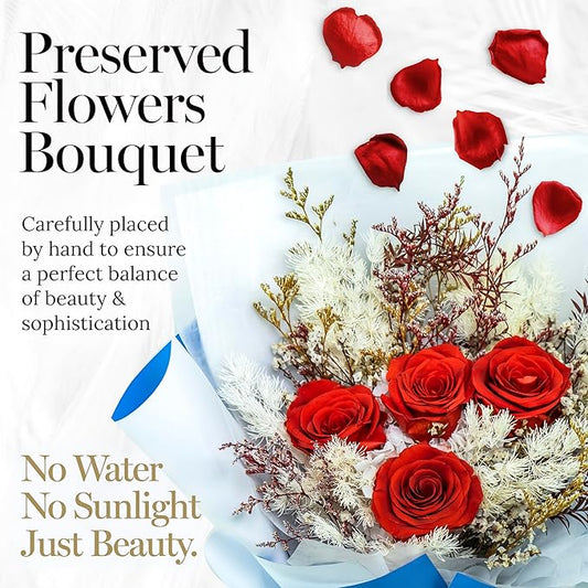 GLAMOUR BOUTIQUE Preserved Flowers Bouquet - Flowers Forever in a Box with Hydrangeas & More, Gift Ready for Anniversary, Birthday, Mother's Day, Long-Lasting 1-3 Years - Orange