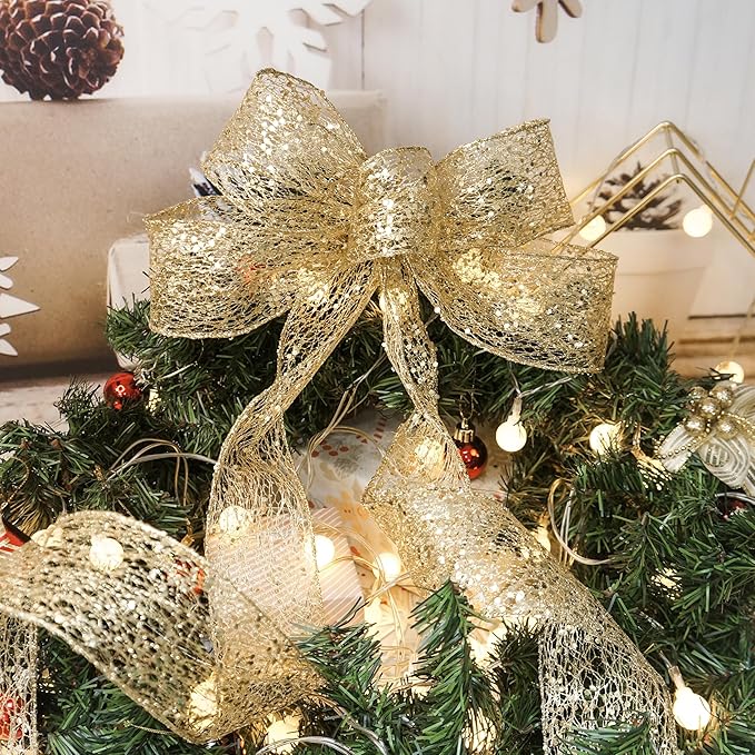 CT CRAFT LLC Sparkling Glitter Mesh Wired Ribbon 2.5" x 20 Yards Gold for Christmas Home Decor Bow Gift Wrapping DIY Crafts Wreath