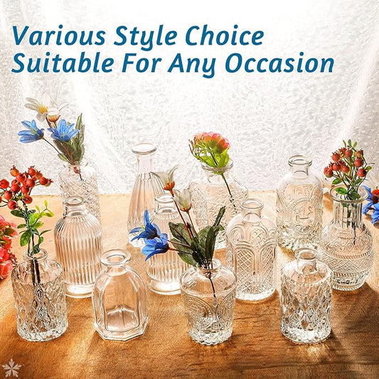 Glass Vase Bud Vase in Bulk Set of 12,Small Vintage Flower Bottle Petite Glass Flower Vase for Floral Arrangements, Decorative Centerpiece,Table Decor,Home Wedding Party